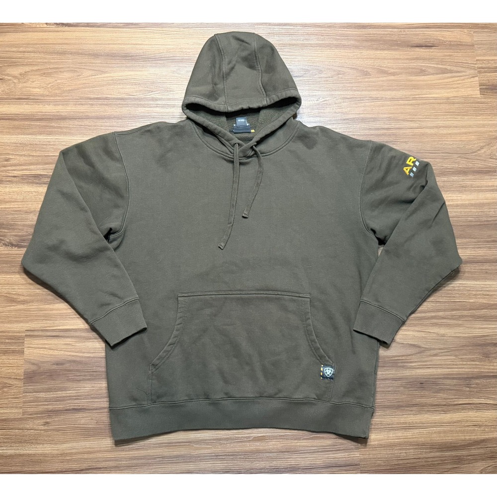 Ariat Rebar Mens Fleece Pullover Workwear Hoodie Sweatshirt Brown Sz L